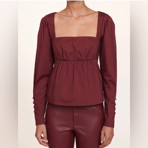 STAUD Peggy Top Poplin Tulle Flounce Blouse in Burgundy/Maroon - Picture 1 of 10